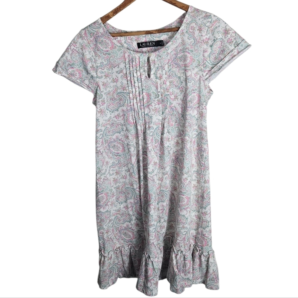 Ralph Lauren Pink and Green Paisley Sleep Nightgown, Small